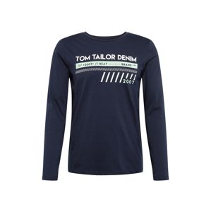 TOM TAILOR DENIM Tričko 'longsleeve T-shirt with print'  tmavě modrá