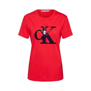 Calvin Klein Jeans Tričko 'FLOCK MONOGRAM CK SLIM TEE'  červená