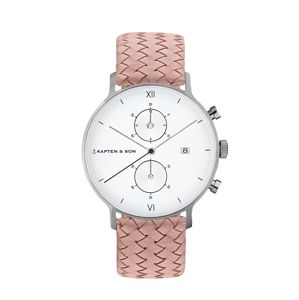 Kapten & Son Analogové hodinky 'Chrono Woven'  bílá / stříbrná / růžová