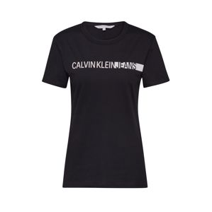 Calvin Klein Jeans Tričko 'STRIPE LOGO SLIM TEE'  černá / bílá