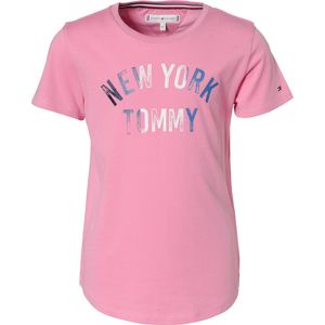 TOMMY HILFIGER Tričko 'NYC GLITTER FOIL PRI'  noční modrá / růžová / bílá